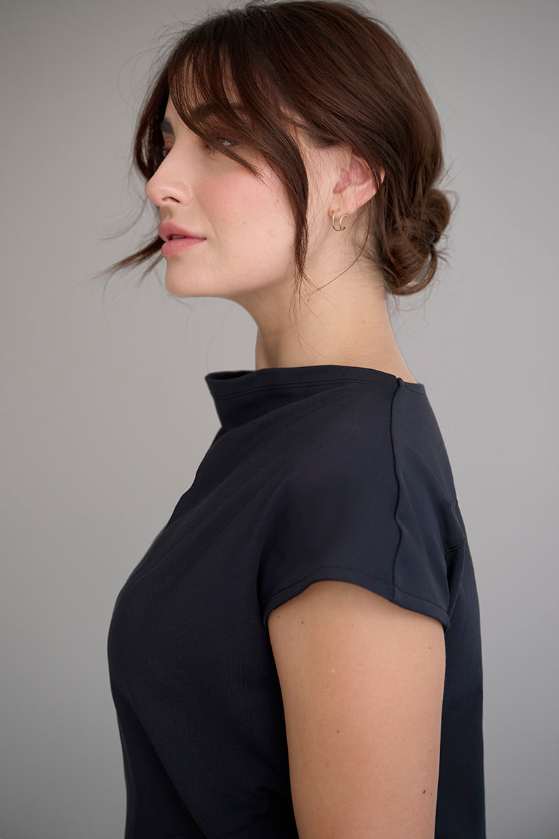 トップス deres / bottle neck drape blouse 16th WDIRARA Women's Draped Cowl Neck Sleeveless Keyhole Back
